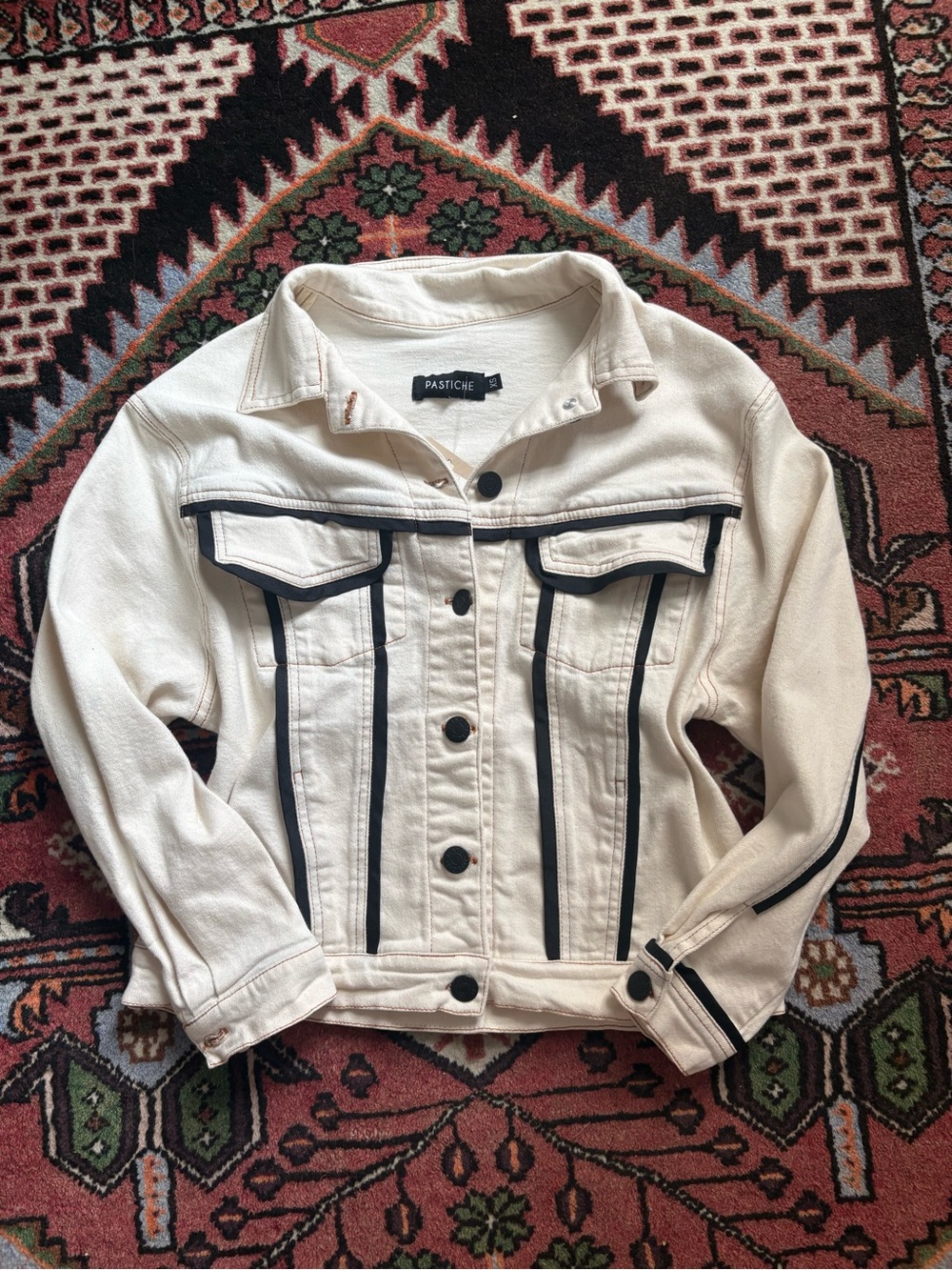 NWT Pastiche Cream Contrast-Trim Denim Jacket